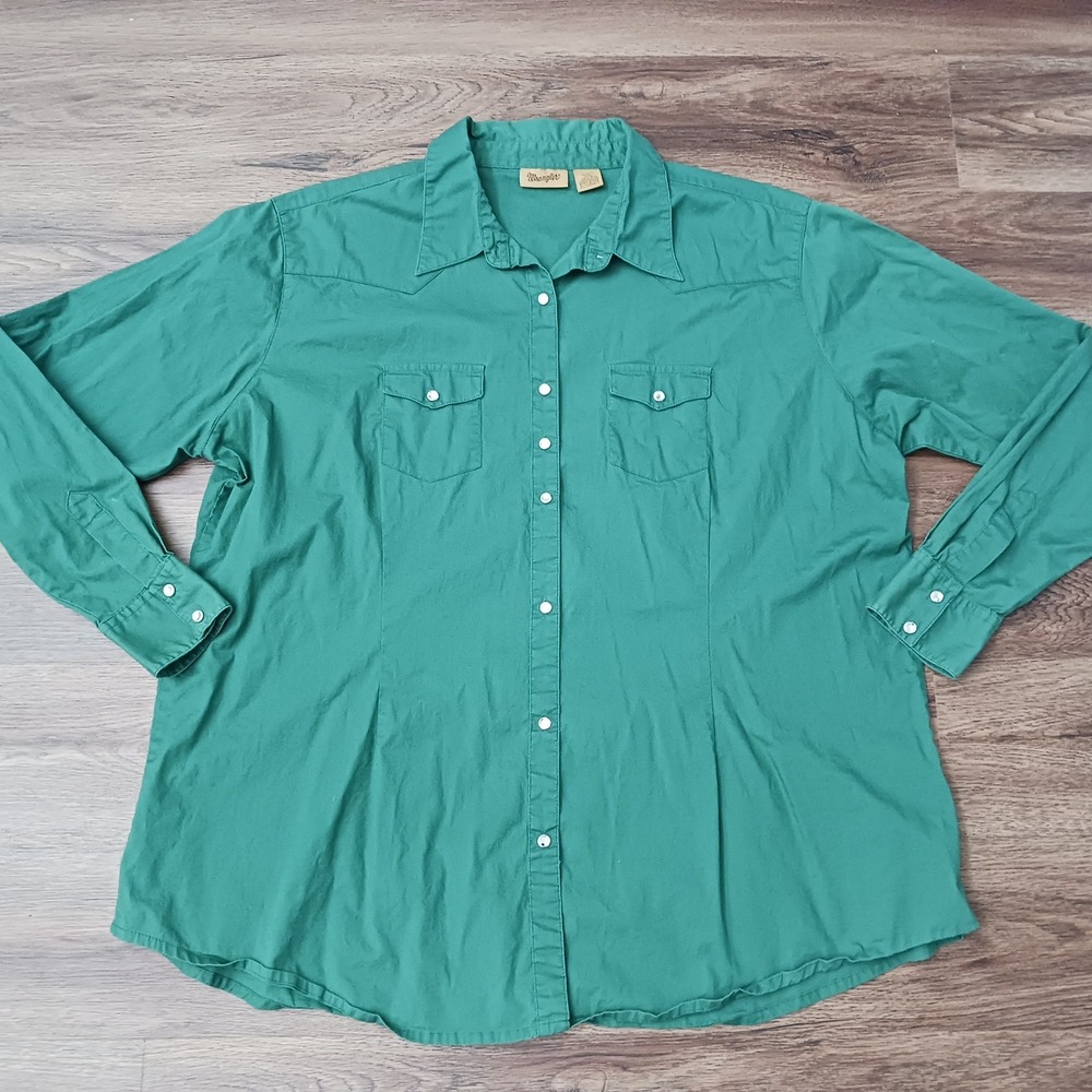Wrangler Womens 3XL Green Western Snap Down Shirt Long Sleeve LW1009G Cotton